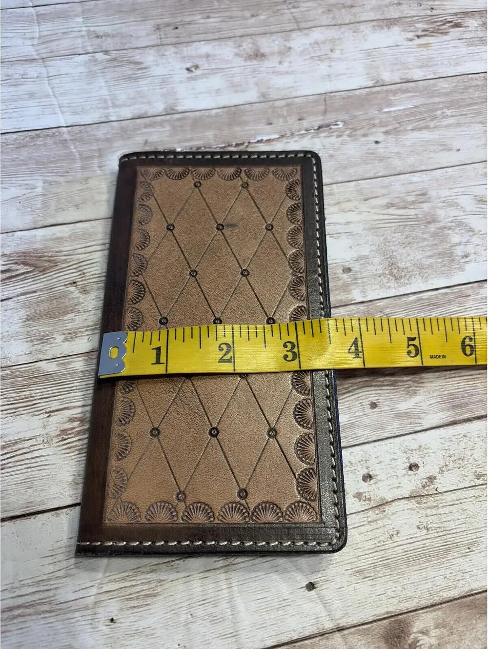 Tooled Leather Checkbook Wallet Holder